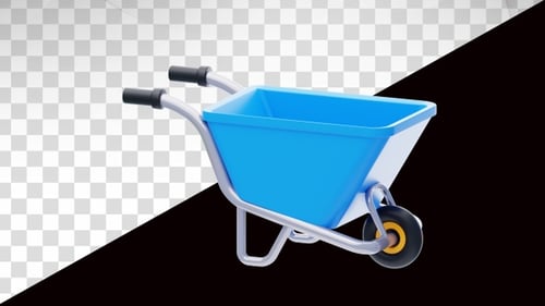 3D Animated Blue Wheelbarrow Object Rotation