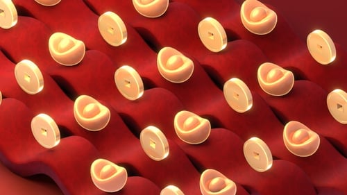 Golden Chinese Lucky Coins on Waving Red Background Loop