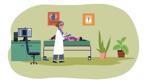 Doctor Consults Patient in Medical Office Flat Design Animation