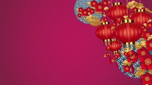 Chinese New Year Celebration with Traditional Lanterns and Blossoms