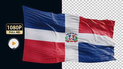 Realistic Waving Dominican Republic Flag Alpha Channel Loop