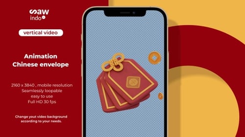 3D Vertical Chinese Envelope Loop Animation Transparent