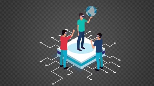 Animated Flat Design People with VR Headsets and Global Network