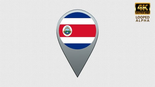 3D Rotating Costa Rica Flag Location Pin Animation