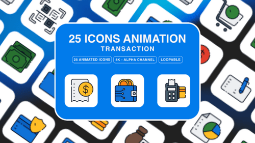 Animated Flat Design Icons for Financial Transactions