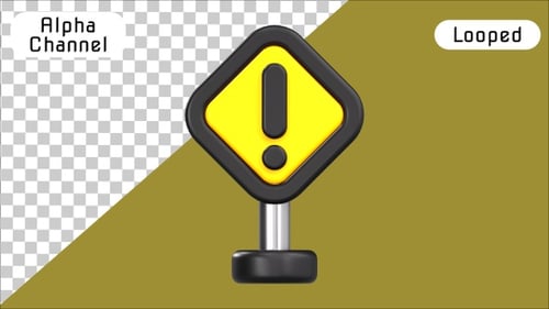 3D Warning Sign Alert Loop Animation | Alpha Channel