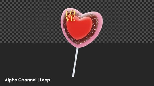 Animated 3D Love Heart Lollipop with Text
