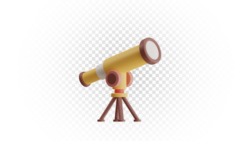 Minimalistisches 3D-Teleskopsymbol für Astronomie und Weltraumforschung