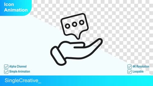 Loopable Animated Hand Speech Bubble Outline Icon