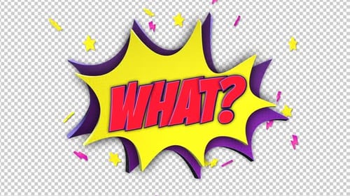 Packung mit WHAT Comic-Texten, Animationen auf Alpha Channel, geloopt