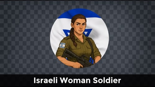 Animated Israeli Female Soldier Badge with Waving Flag