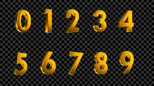 Shiny Gold 3D Rotating Numbers Animation Pack