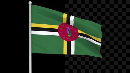 Realistic Waving Flag of Dominica on a Pole
