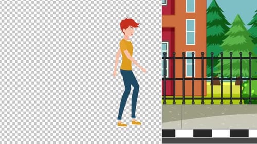 Flat Design Cartoon Man Walking Cycle Animation