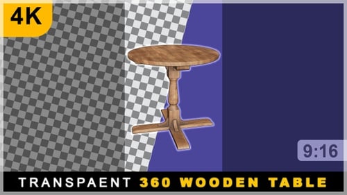 Portrait View of Wooden Circular Table 360 Rotating Seamless Loop On Transparent Background
