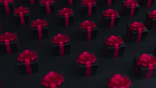 Rotating Black Gift Boxes Background Loop In 4K
