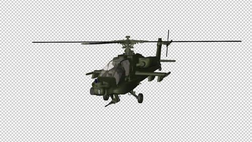 Military Helicopter - Flying Loop - Front Side Angle Closeup View - II - Alpha Channel