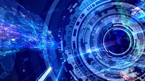 Abstract spinning futuristic hi tech technology circle cinematic title blue background wallpaper