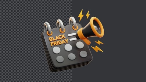 Modern 3D Black Friday Sales Calendar with Announcement Megaphone