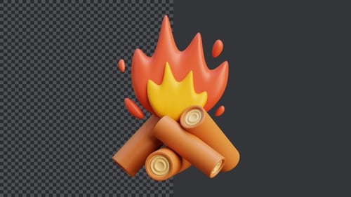 Animated 3D Campfire Icon Lighting Up