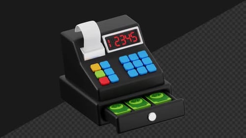 3D Cash Register Looping Animation with Transparent Background