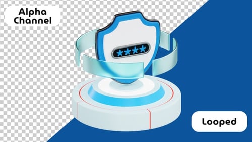 Cyber Security Shield 3D Animation | Alpha Channel