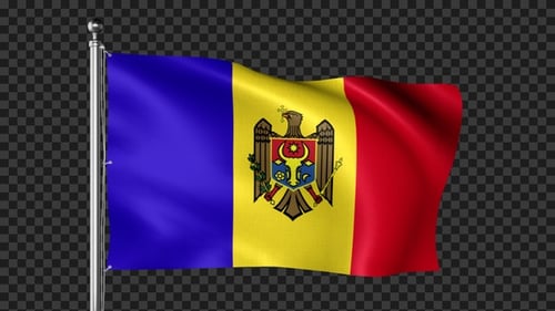 Moldova National Flag Waving with Alpha Channel