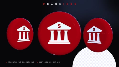 Rotating 3D Red Bank Icon Button Animation