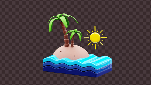 3D Tropical Island Animation with Palm Trees and Sun