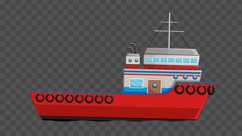 Animated Red Fishing Boat with Loop Animation
