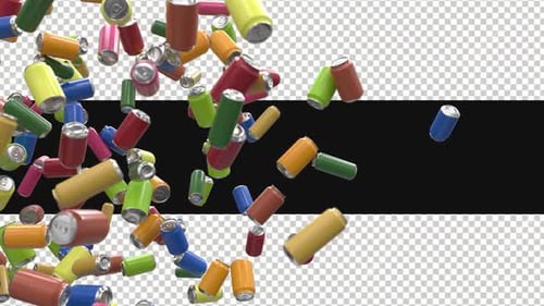 Dynamic Falling Multicolored Soda Cans Animation