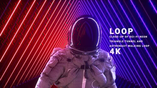 Astronaut Exploring Sci-Fi Neon Triangle Tunnel Animation