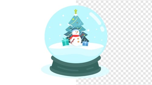 Animated Flat Design Christmas Snow Globe with Snowfall