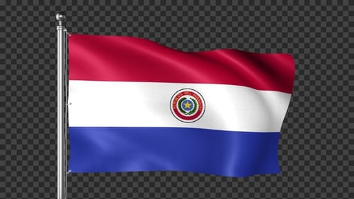 Waving Paraguay Flag On A Pole With Alpha Channel