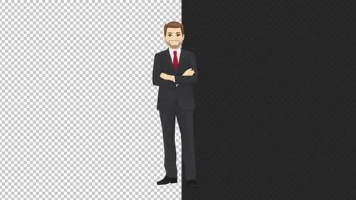 Animated Business Man with Arms Crossed in Flat Design