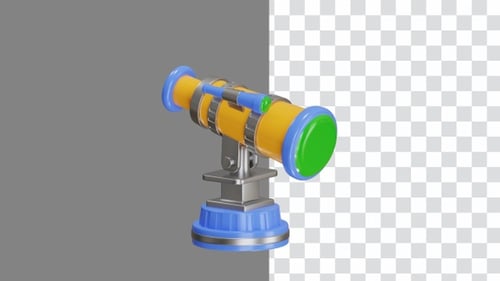 Rotating 3D Stylized Telescope Icon for Exploration