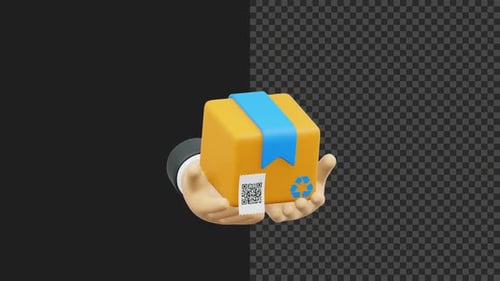 3D Cartoon Hand Holding Delivery Package Animation