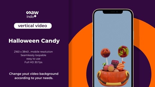 3D Animation Halloween Candy Vertical Transparent Loop
