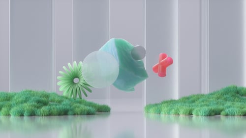 Abstract Objects Floating With Grass In Studio Motion Design Background Loop