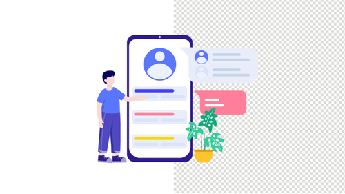 Animated Person Interacting with Flat Design Chat Application