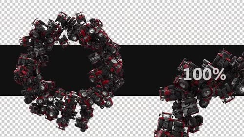 3D Red Tractors Forming Geometric Shapes Looping Animation