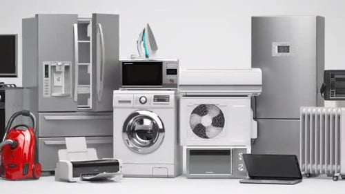 Household and kitchen appliances and home technics in a row. E-commerce online internet store conce