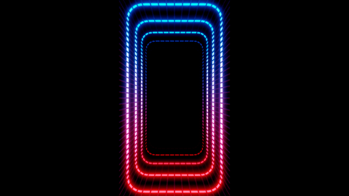 Vertical video red and blue rectangle neon tunnel animation