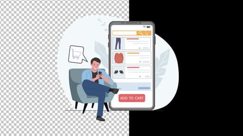 Man Ordering Clothes Online Store Via Smartphone Animation