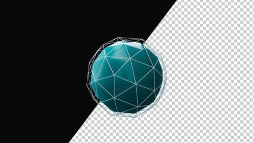 Sphère géométrique 3D avec structure filaire sur fond transparent dans une boucle transparente