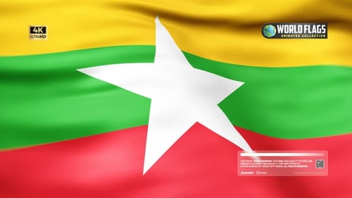 Nahtloser 4K-Videohintergrund mit Loop-Animation und Flagge von Myanmar