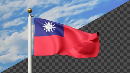 Realistic Taiwan National Flag Waving Animation with Alpha