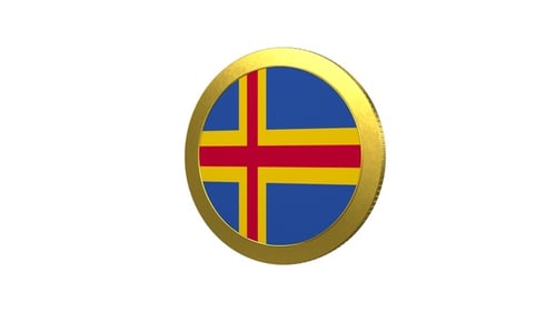 Aland Flag With Gold Coin Loop Alpha