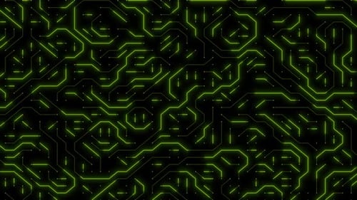 Animated Futuristic Neon Green Circuit Board Technology Background with Alpha Transparency