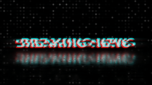 Reflection Glitch Text "Breaking News" With Blink Dots Animation